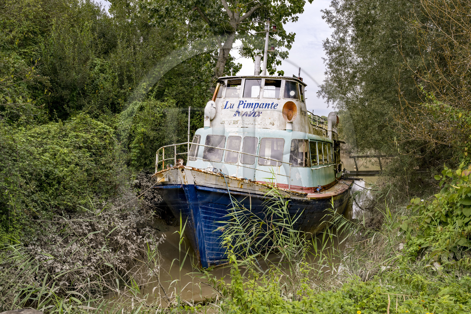 France, Loire Atlantique, Saint Jean de Boiseau, Marlo shipyard, naval framework, the boat La Pimpante awaiting repair