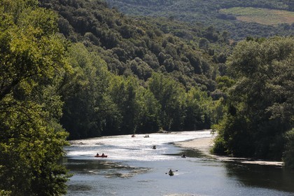 France, Herault, Orb river valley at Roquebrun, kayaking the river Orb