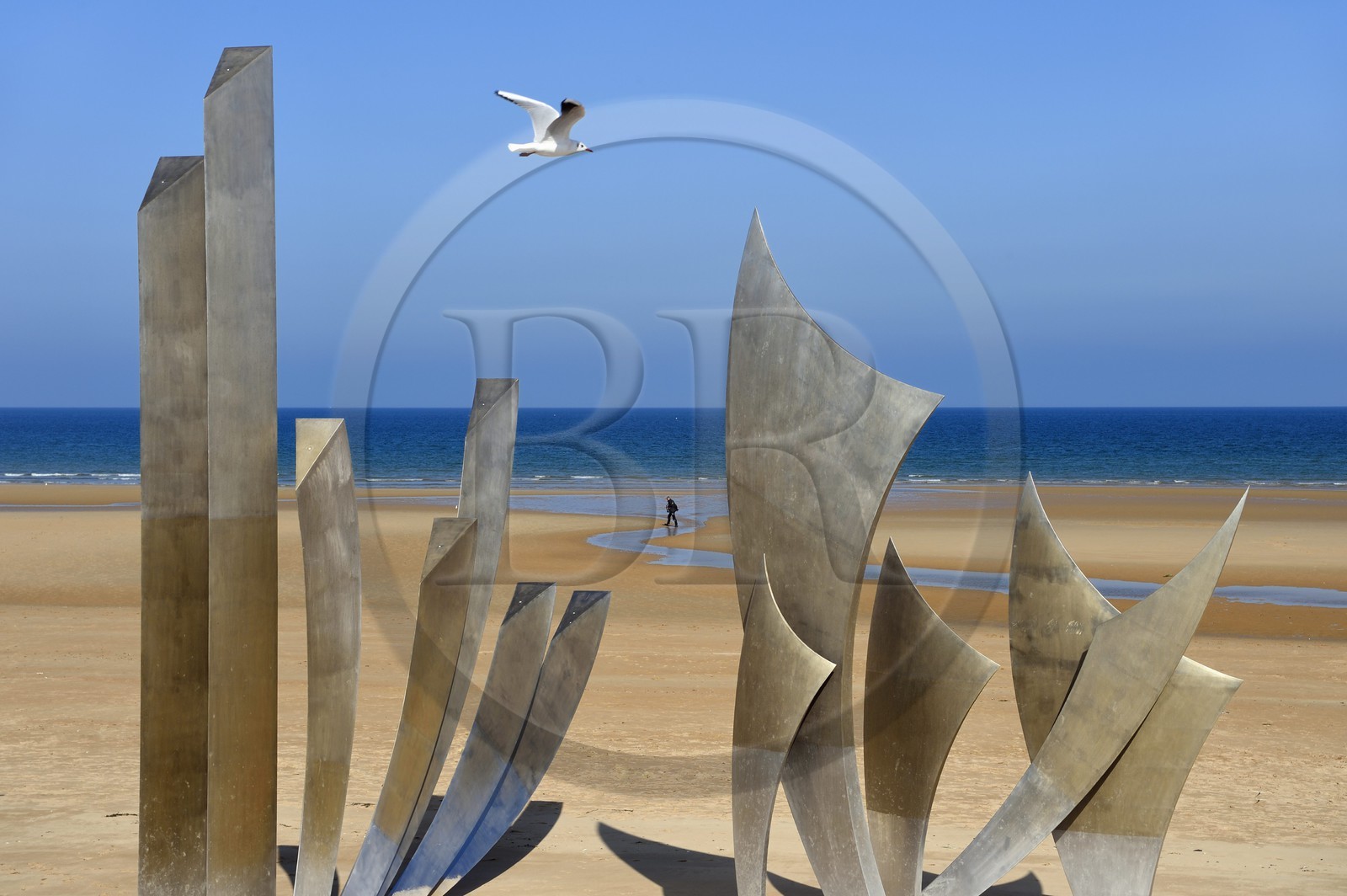 France, Calvados (14), Saint-Laurent-sur-Mer, Omaha Beach, mémorial Les Braves œuvre de la sculptrice Anilore Banon