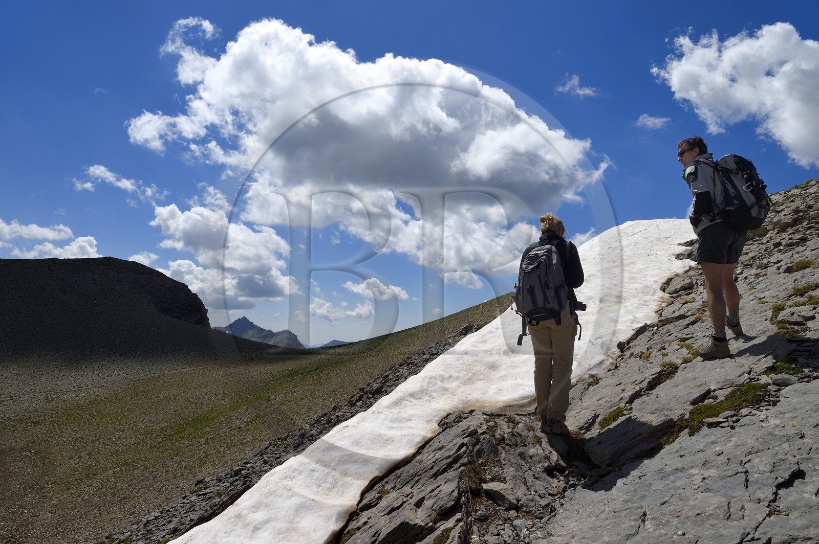 France, Alpes de Haute Provence, Uvernet Fours, Mercantour National Park, Ubaye valley, lake tour hiking trail of the Cayolle pass at the Pas du Lausson