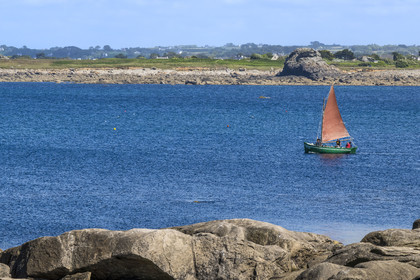 France, Finistère (29), Pays des Abers, Ile Vierge dans l'archipel de Lilia, voilier traditionnel voguant dans l'estuaire de l'Aber Wrac'h