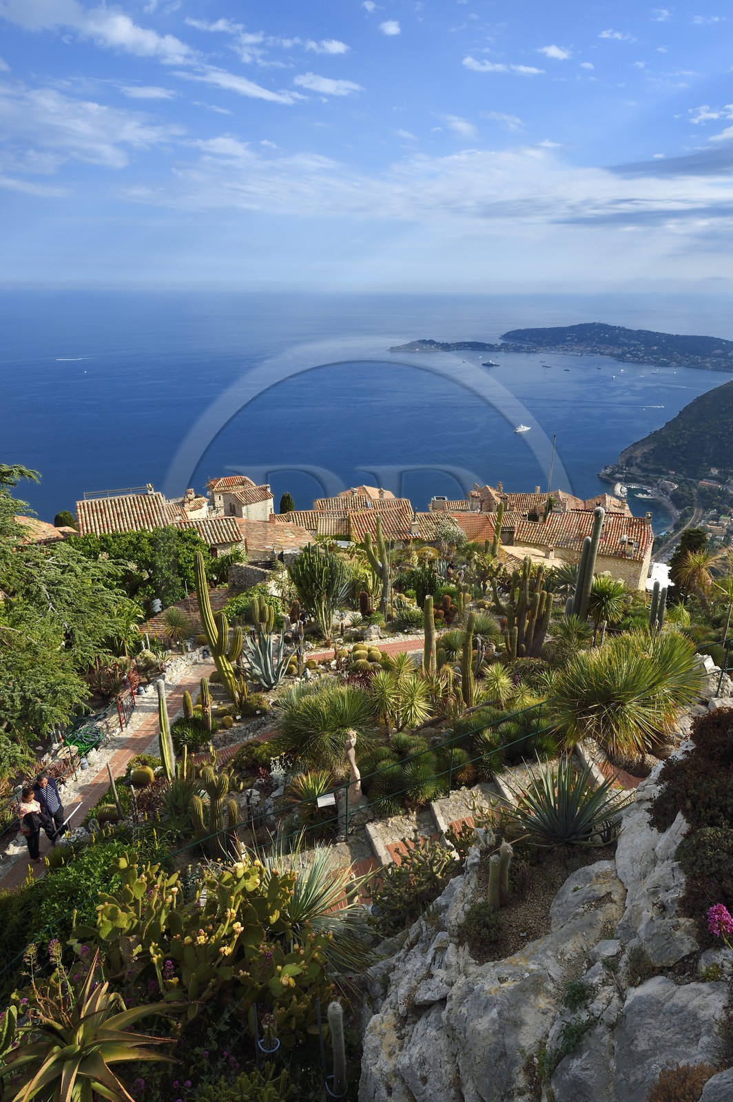 France, Alpes-Maritimes (06), le village perché d'Eze et son Jardin Exotique, Saint-Jean-Cap-Ferrat en arrière plan