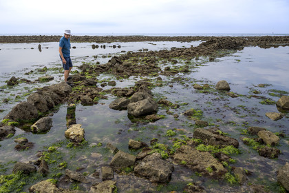 France, Vendée (85), Talmont-Saint-Hilaire, murs de la pêcherie en ruine sur l'estran du Veillon, Jack Guichard