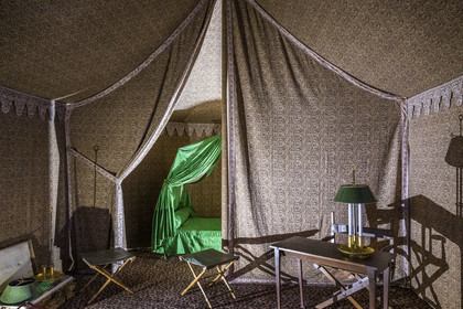 France, Seine-et-Marne, Fontainebleau, castle of Fontainebleau listed as World Heritage by UNESCO, Napoleon I Museum, reconstruction of Napoleon's campaign tent which included a work space and a place for sleeping