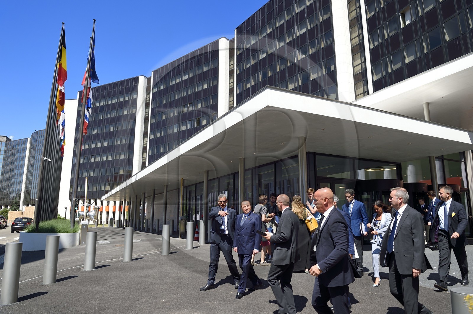 France, Bas-Rhin (67), Strasbourg, quartier européen, le Parlement européen, le nouveau député européen et ancien Premier Ministre italien Silvio Berlusconi sortant du batiment Winston Churchill