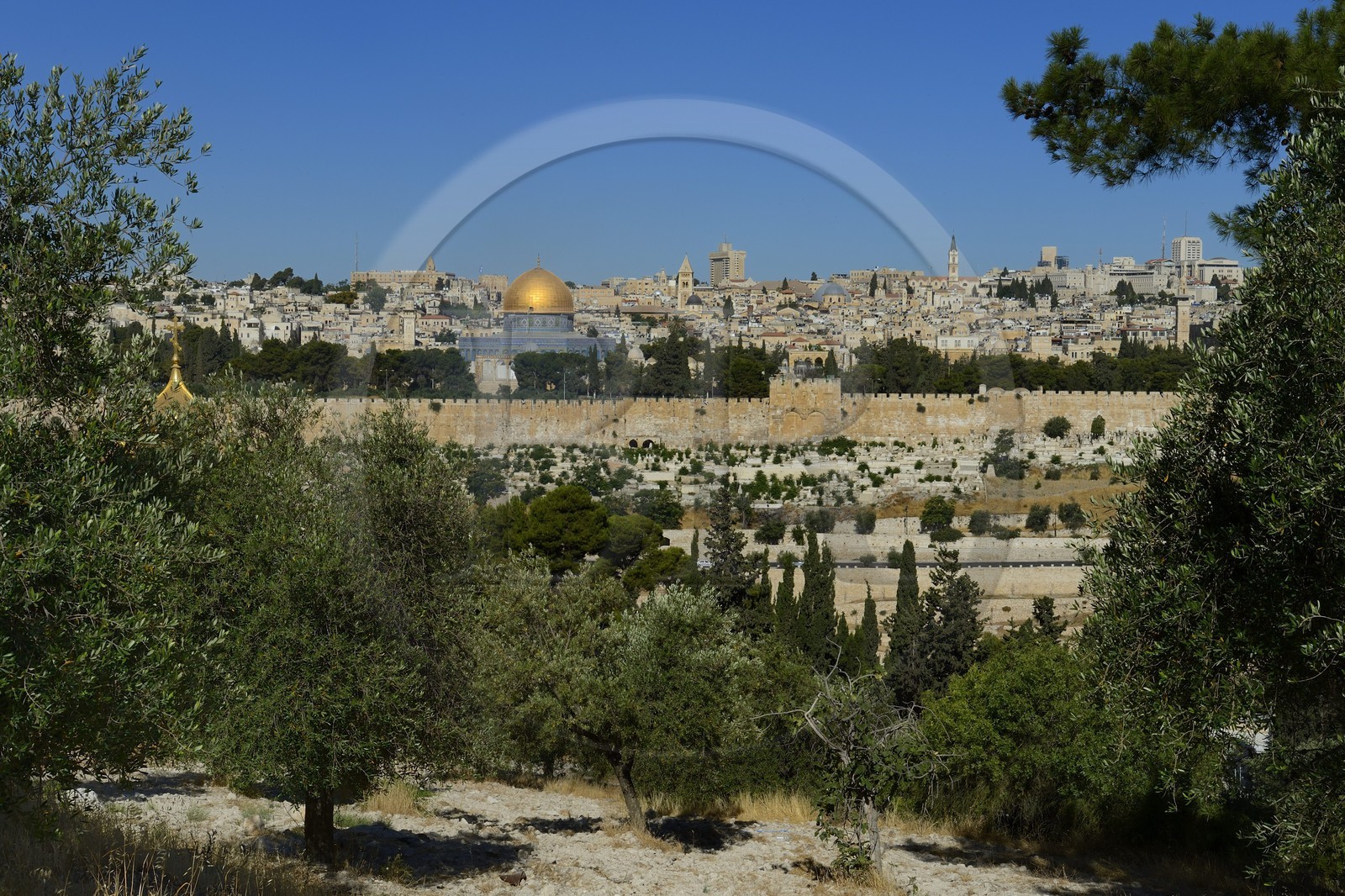 Israel, Jérusalem, ville sainte, vieille-ville classée Patrimoine Mondial de l'UNESCO, le Dôme du Rocher sur l'esplanade des Mosquées (Haram el-Sharif) vu depuis le Mont des Oliviers
