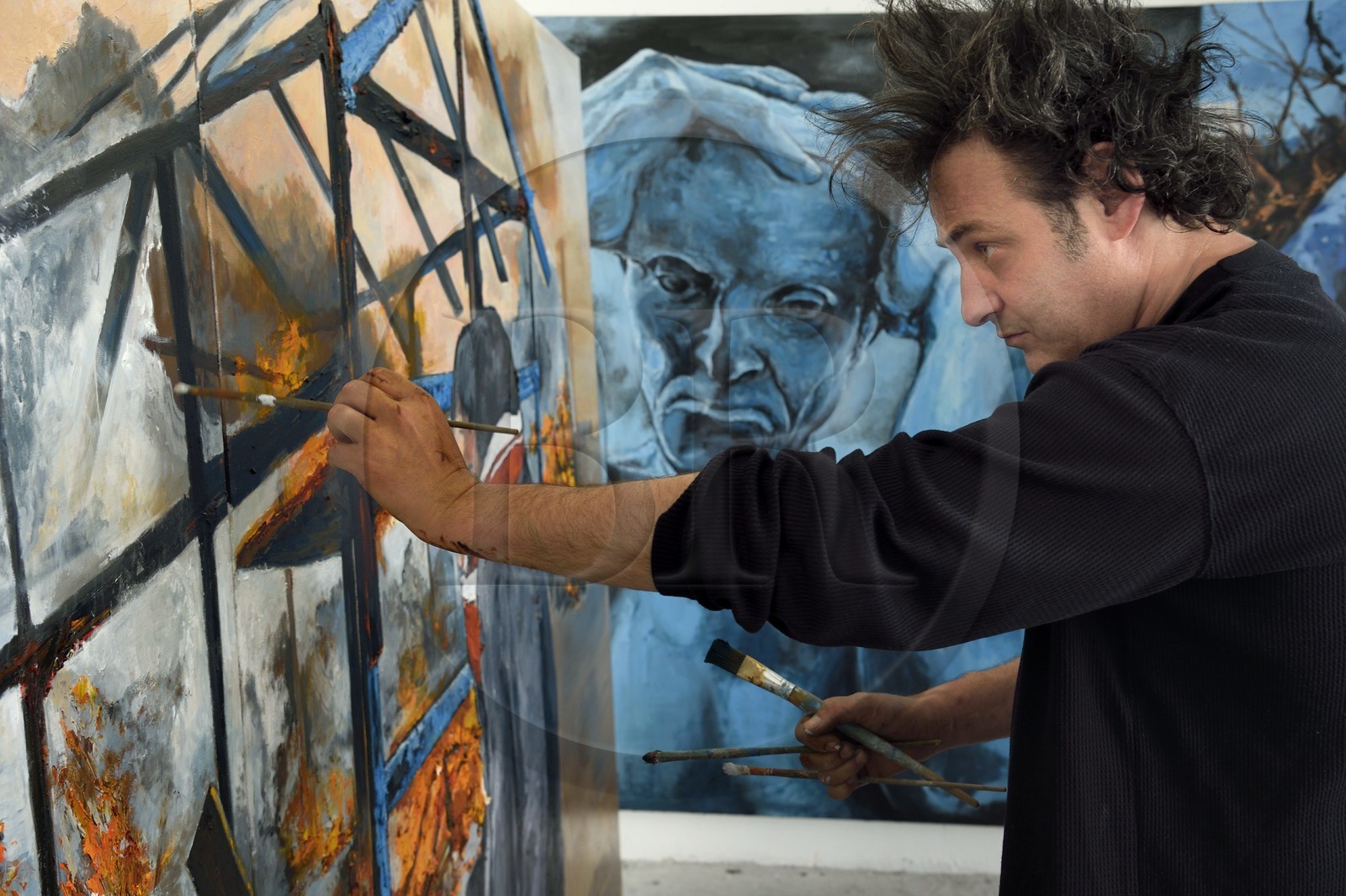 France, Val-de-Marne (94), Yvry-sur-Seine, Atelier de Fred Kleinberg, travail pour l'exposition Odyssée