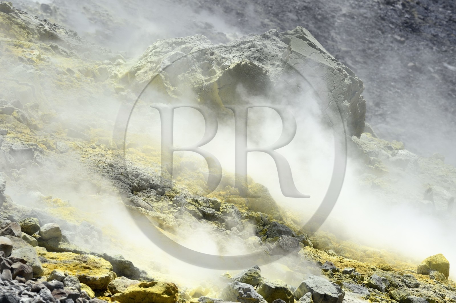 Italy, Sicily, Aeolian Islands, listed as World Heritage by UNESCO, Vulcano Island, crater of volcano della Fossa sulfur fumaroles