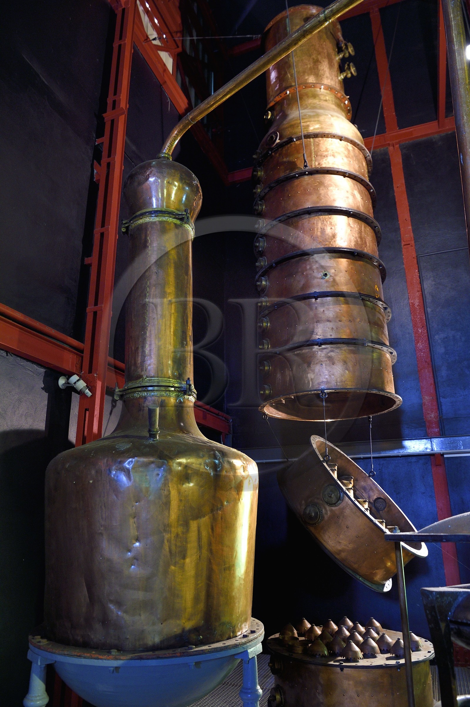 France, Reunion island (French overseas department), Saint Pierre, estate of the Isautier distillery, museum of the Rum Saga, distillation column that replaces the still in the foreground