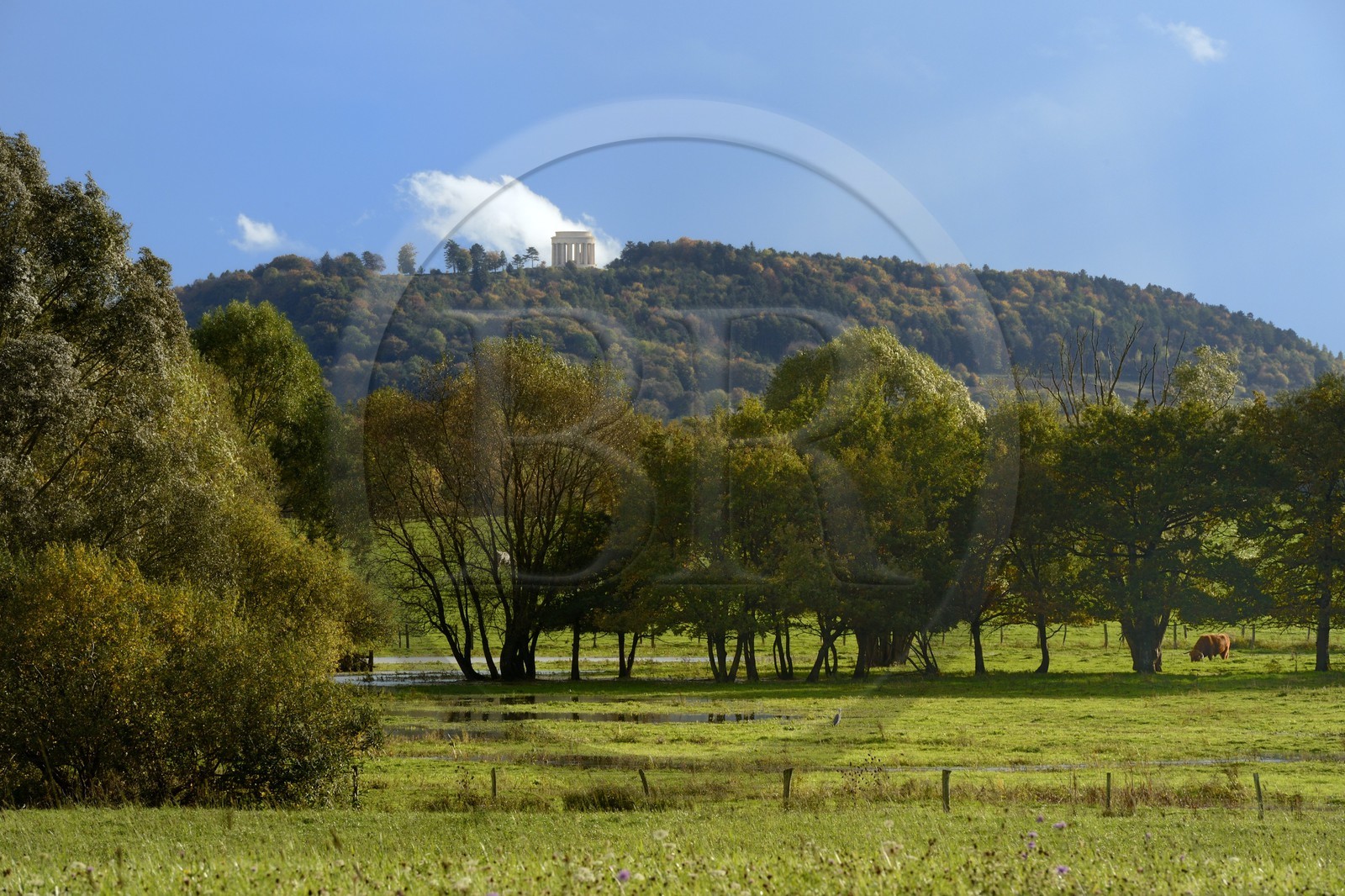 France, Meuse, Lorraine Regional Park, Cotes de Meuse, the plain of Woevre and the Butte Montsec American Monument in the background