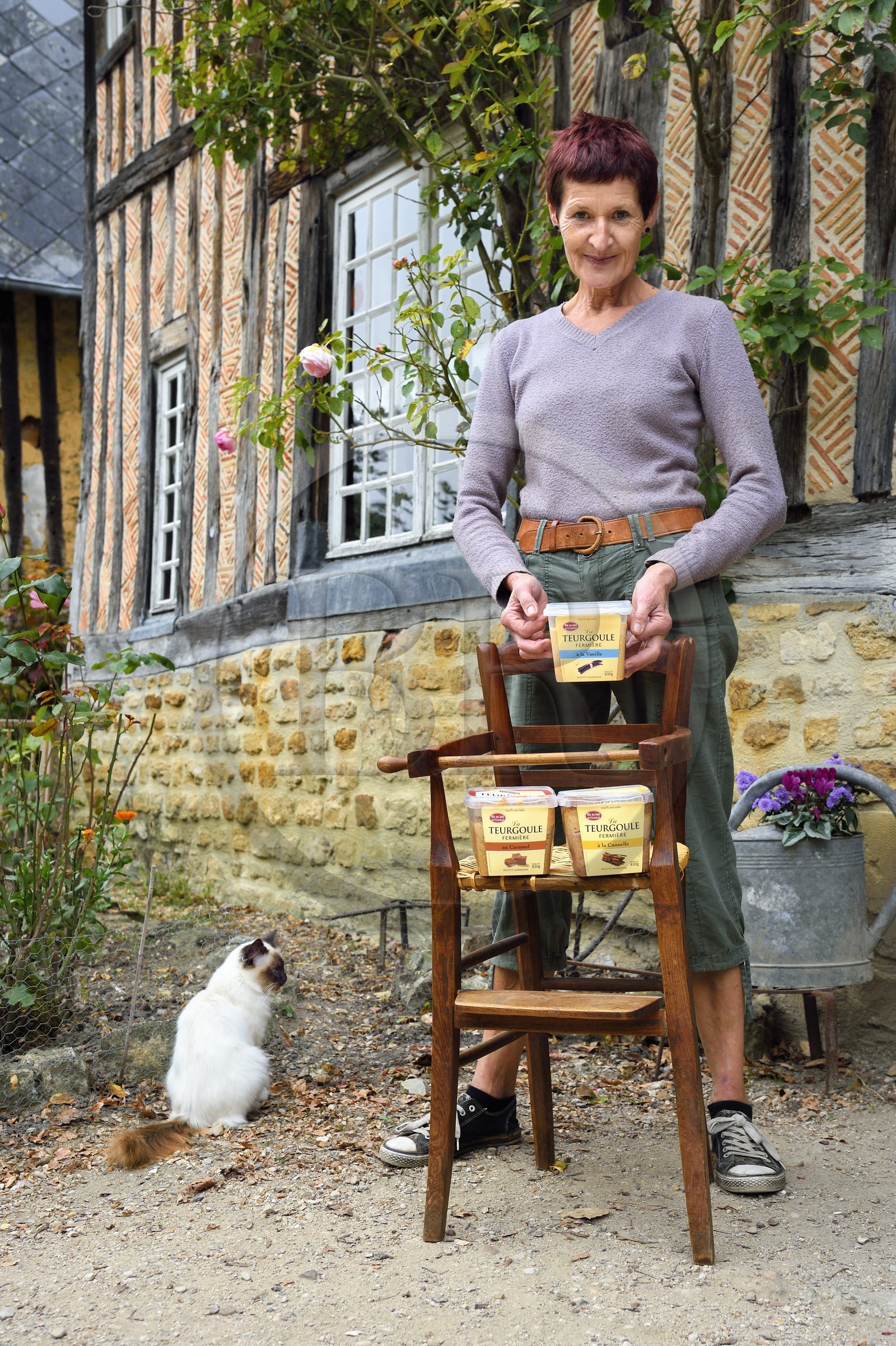 France, Calvados, Pays d'Auge, Cambremer, Mondeaux farm, Nicole et Jacques Sablery producers of Teurgoule, dessert made of sweet rice pudding usually flavored with cinnamon