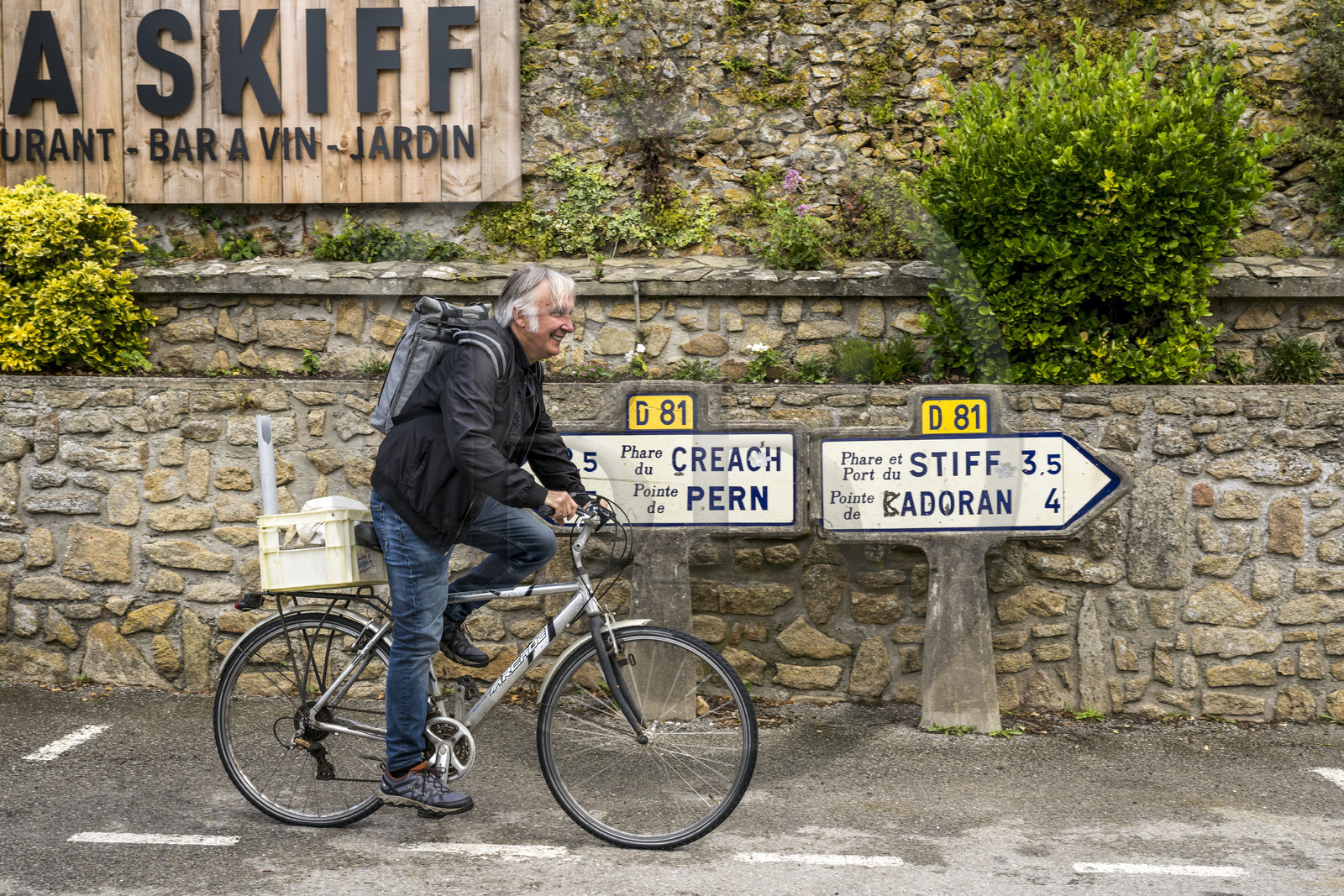 France, Finistère, Iroise Sea, Ouessant Island, historic Michelin road sign