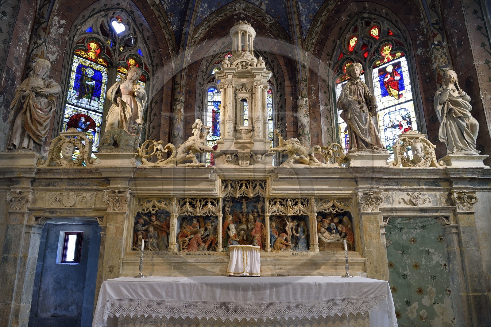 France, Meuse, Genicourt sur Meuse, St. Mary Magdalene church, stone altarpiece