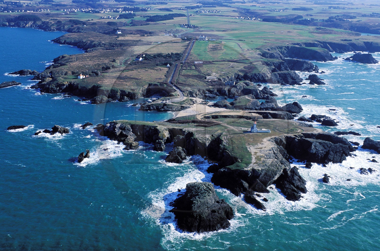 France, Morbihan, Belle-Île island , the Pointe des Poulains (headland) in the North-East of the island (aerial view)