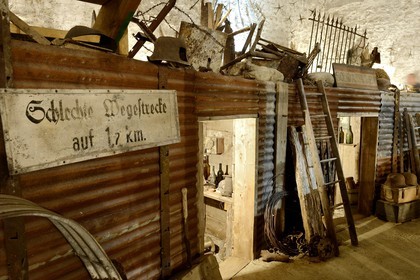 France, Meuse (55), Romagne-sous-Montfaucon, le musée informel appelé Romagne ‘14-’18 sur la vie quotidienne du soldat de la Grande Guerre créé par Jean-Paul de Vries, reconstitution d'un abri de tranchée
