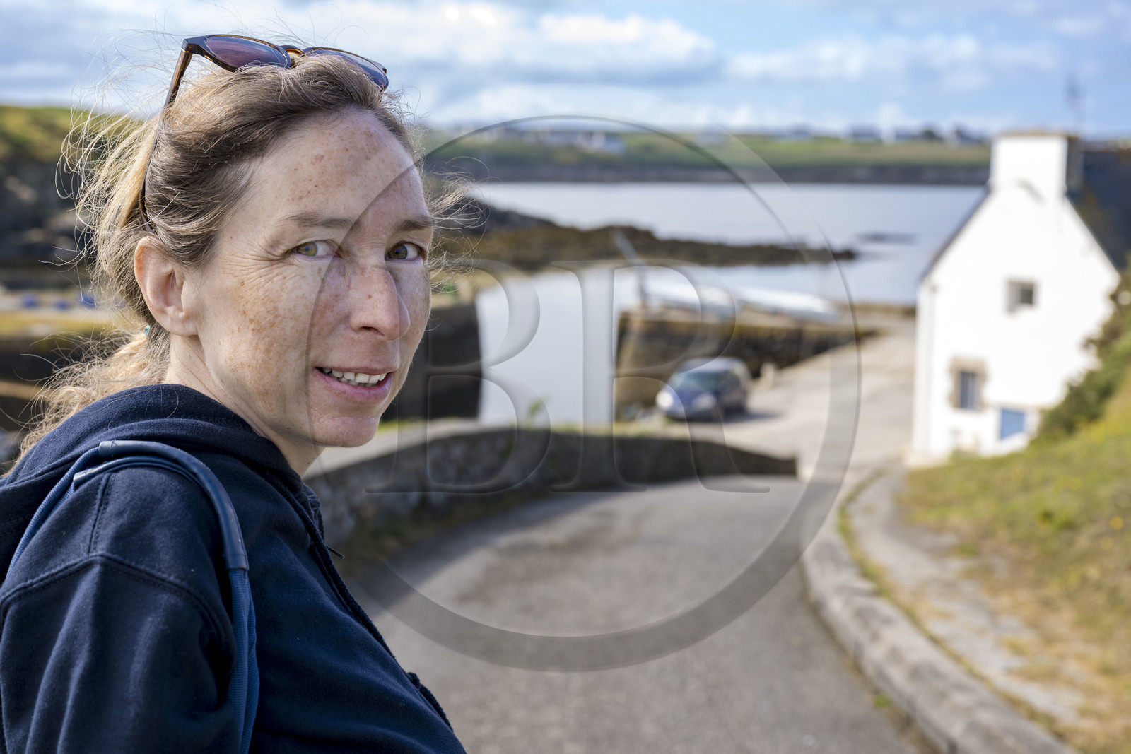 France, Finistère, Iroise Sea, Ouessant Island, the port of Lampaul, Ondine Morin, guide, speaker and fisherman