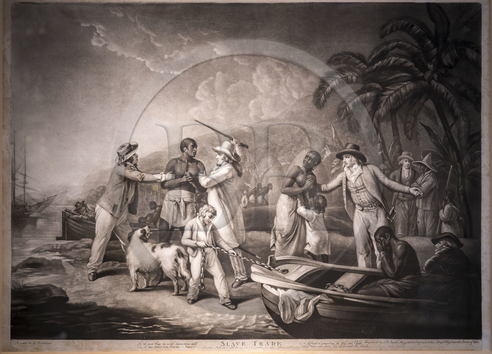 France, Morbihan (56), Port-Louis, la citadelle de Port-Louis, musée de la Compagnie des Indes, Slave Trade (excecrable human trafic) de Georges Morland, gravure Londres 1791, une des première oeuvre picturale dénonçant  la traite humaine