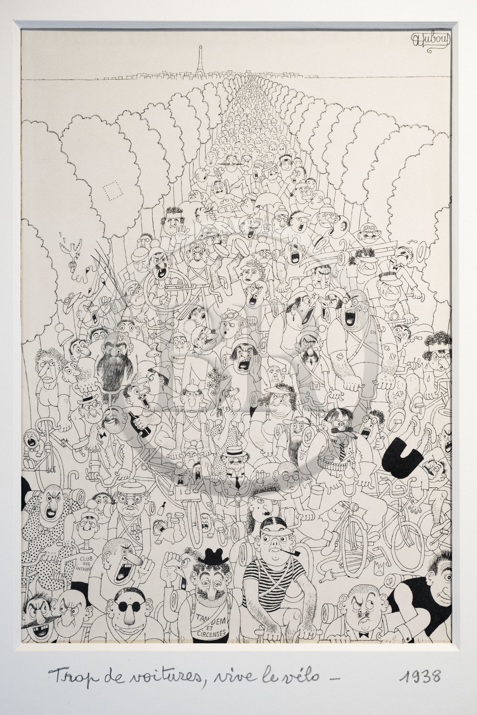 France, Hérault (34), Palavas-Les-Flots, la redoute de Ballestras, musée consacré au peintre affichiste, dessinateur et caricaturiste Albert Dubout, Trop de voiture vive le vélo (©) Albert Dubout