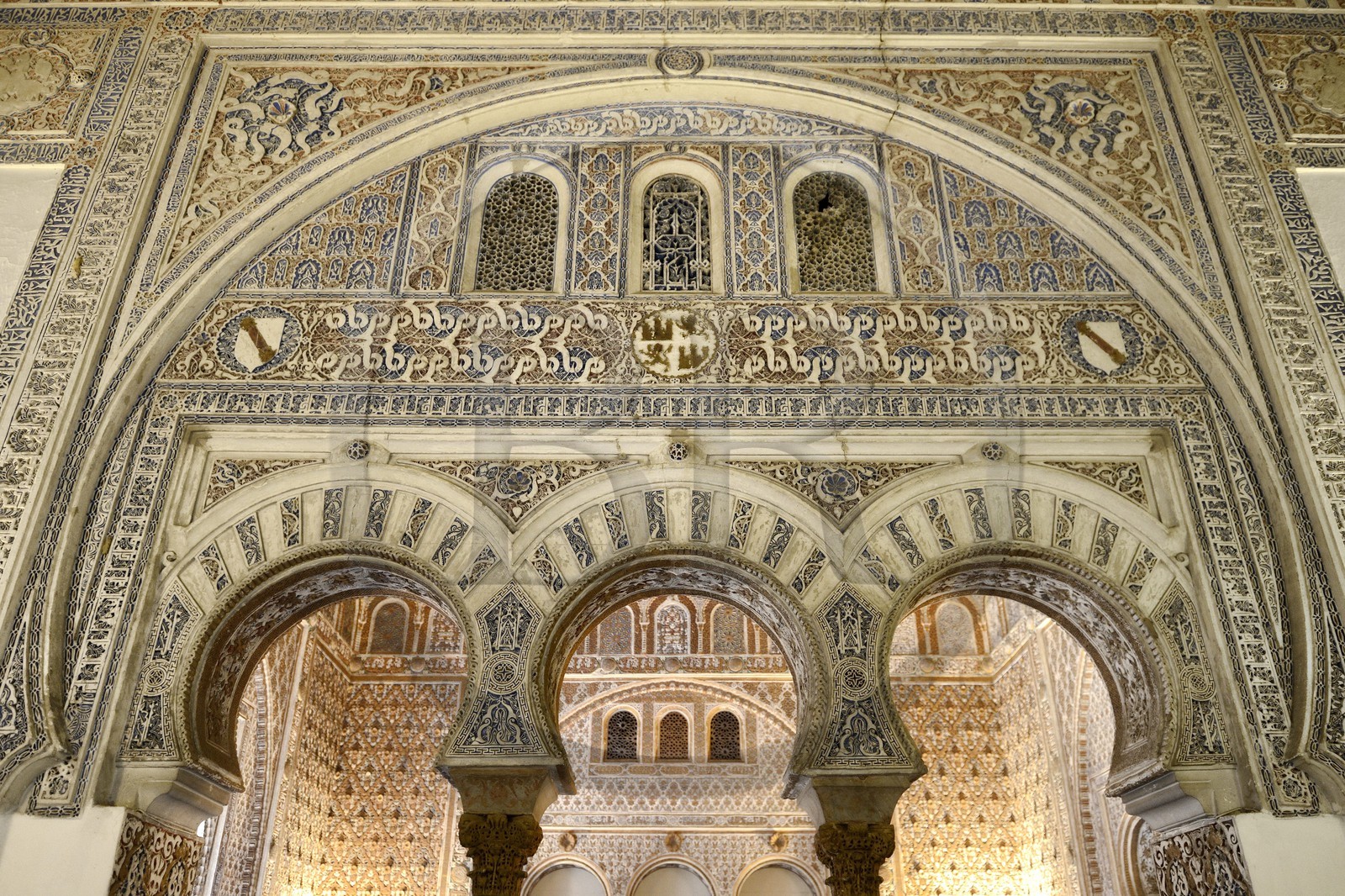 Spain, Andalusia, Seville, the Alcazar of Seville (Reales Alcazares de Sevilla), listed as World Heritage by UNESCO, one of the doors of the Hall of the Ambassadors (Salon de Embajadores)