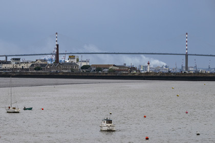 France, Loire Atlantique, Estuaire de la Loire, Saint Nazaire, the Saint-Nazaire bridge seen from Villès-Martin beach