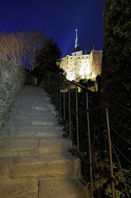 France, Manche (50), Mont-Saint-Michel, classé Patrimoine Mondial de l'UNESCO, escalier des Monteux montant vers l'abbaye