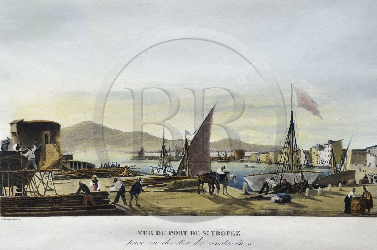 France, Var (83), Saint-Tropez, citadelle du XVIe siècle, musée d'Histoire maritime tropézienne, les chantiers navals de l'annonciade vers 1830