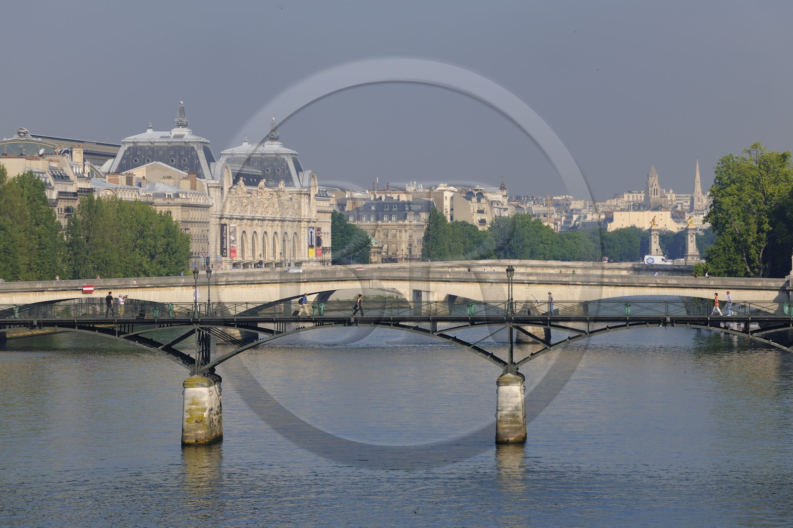 France, Paris, the Seine river banks listed as World Heritage by UNESCO, the passerelle bridge) des Arts and the National Museum of Orsay, housed in the old Gare d'Orsay (1898)