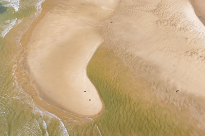 France, Vendée (85), Jard-sur-Mer, la Pointe du Payré, la plage du Veillon dans l'estuaire de la rivière Payré (vue aérienne)