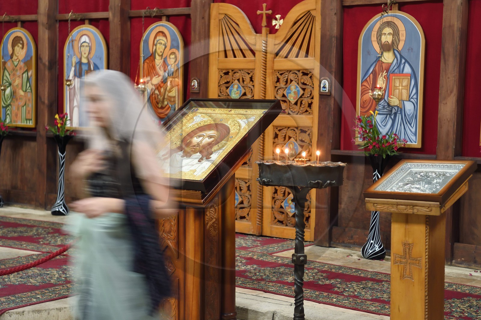 Georgia, Imereti, Kutaisi, Gelati Monastery, listed as World heritage by UNESCO, prayers to the Saints