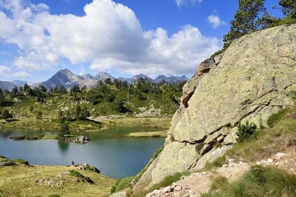 France, Hautes Pyrenees, Saint Lary Soulan and Vielle-Aure, hike on a variant of the GR10 between the Portet pass and the Bastan lakes on the edge of the Neouvielle nature reserve, middle Bastan lake