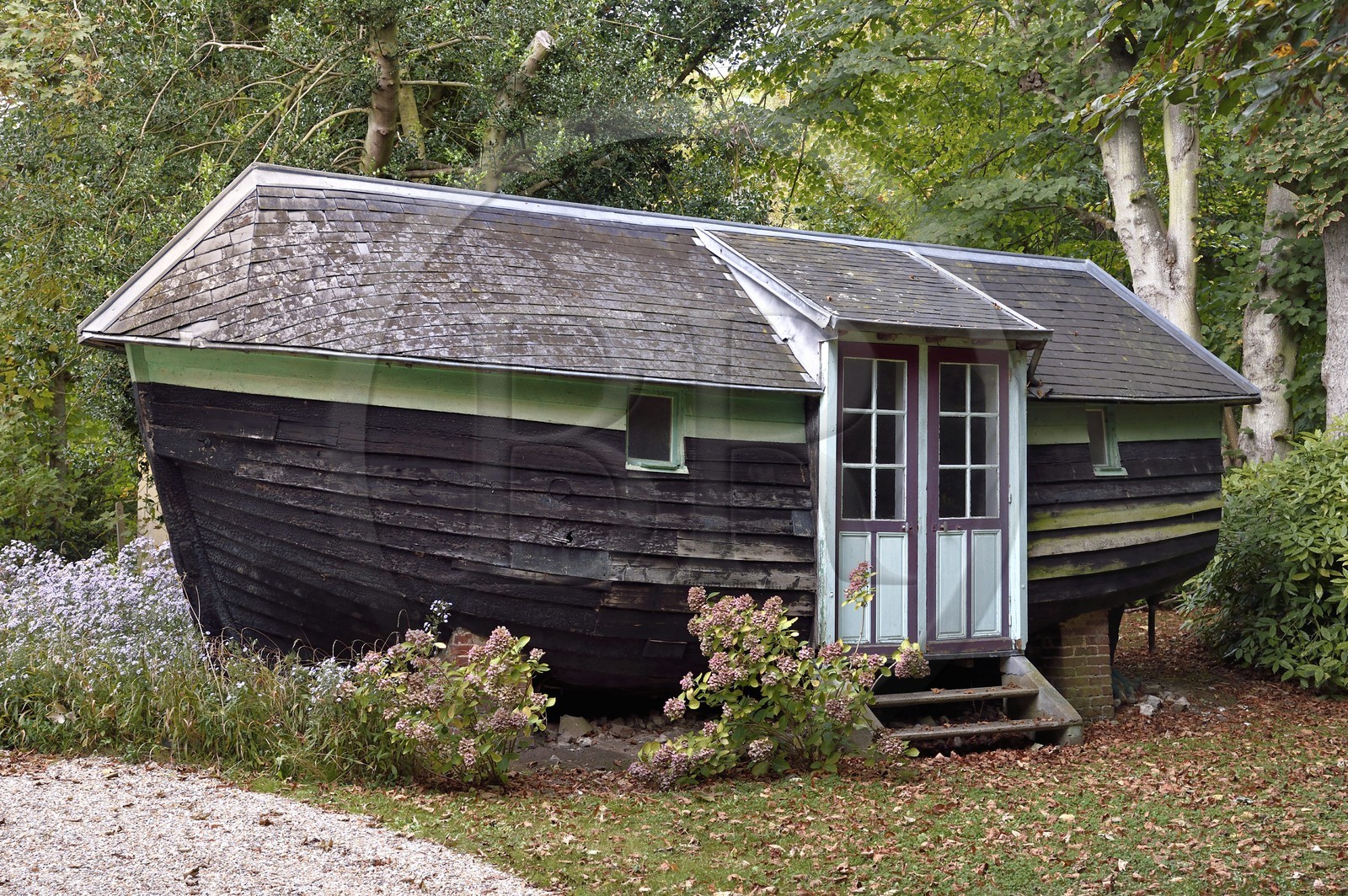 France, Seine Maritime, Pays de Caux, Cote d'Albatre, Etretat, the house of Guy de Maupassant called La Guillette, caloge that served as accommodation for his valet François Tassart, it's a cabin converted from an old fishing boat unfit for navigation