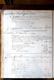 France, Ille et Vilaine, Cote d'Emeraude (Emerald Coast), Saint Malo, malouinière de la Chipaudière built by shipowner and privateer François-Auguste Magon de la Lande at the beginning of the 18th century, shipowner's account book opened on the page of February 13, 1731