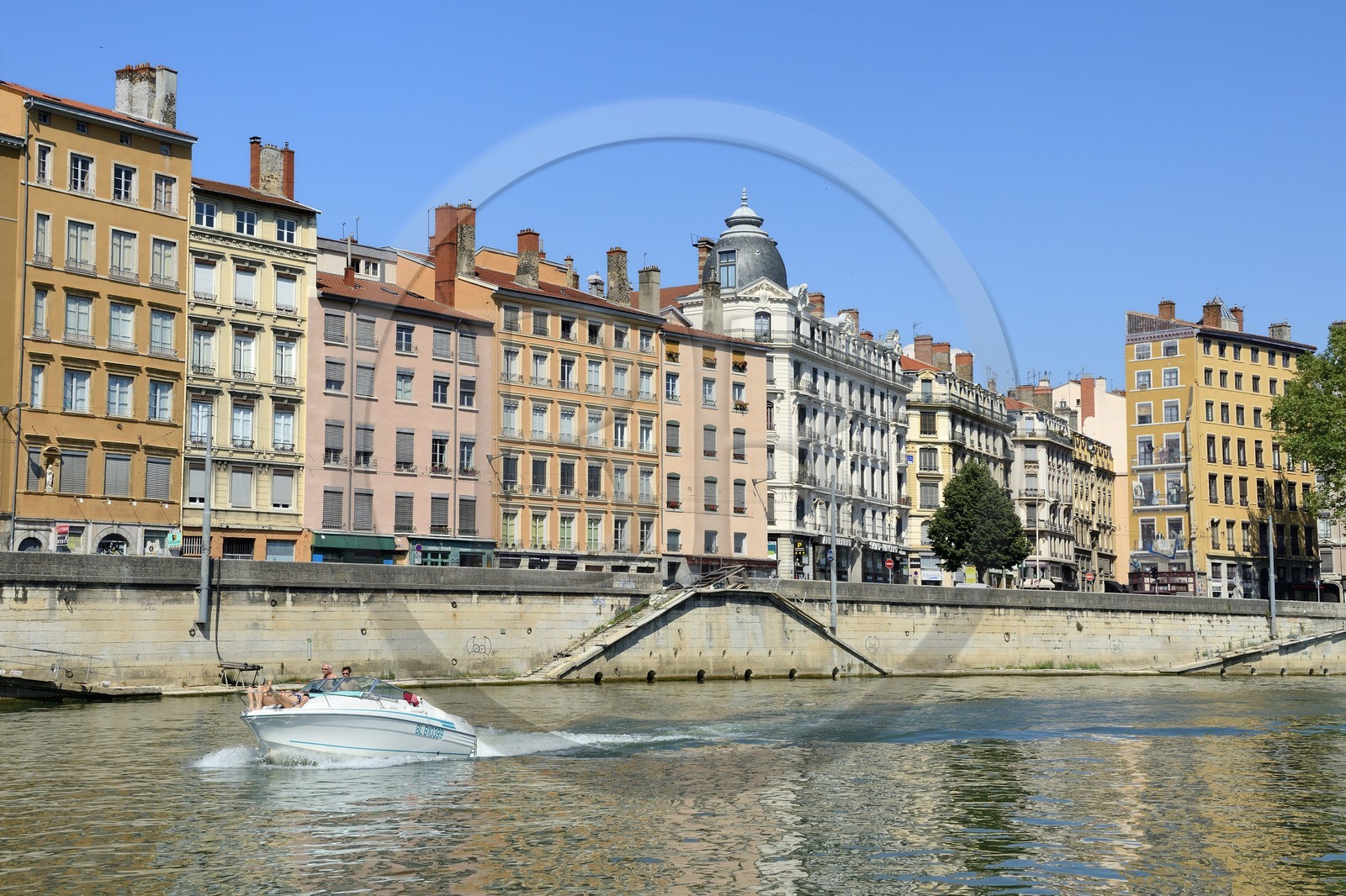 France, Rhone, Lyon, historical site listed as World Heritage by UNESCO, La Croix Rousse District, the quai Saint-Vincent along the Saone river