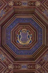 France, Seine-et-Marne (77), Fontainebleau, chateau de Fontainebleau, classé Patrimoine Mondial par l'UNESCO, la salle de bal, détail du plafond à caissons décoré d'or et d'argent