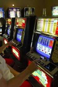 Italy, cruise aboard the Silvershadow ship of the company Silversea, the casino, Slot Machines