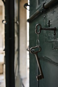 Croatia, Dalmatia, Dalmatian Coast, Trogir, historic center listed as World Heritage by UNESCO, Benedictine Convent of St. Nicholas, the keys to the convent door