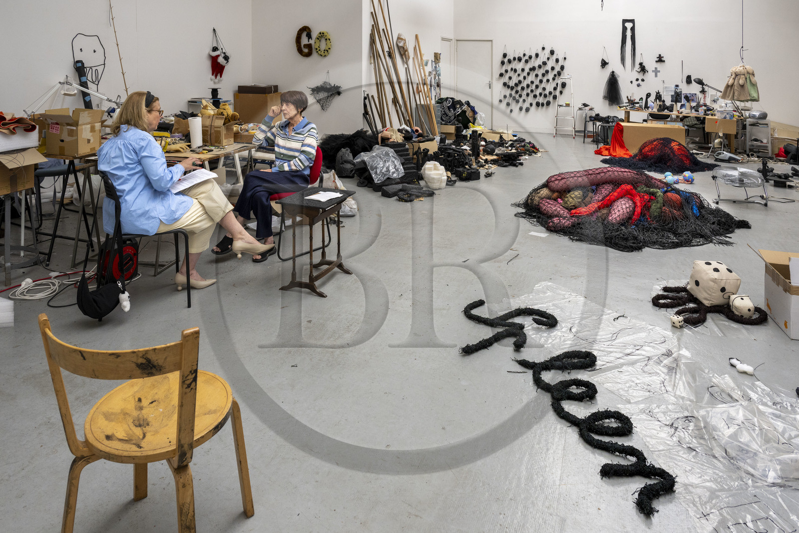 France, Hauts de Seine, Malakoff, the artist Annette Messager in her studio, visit with Doctor of Art History and journalist Caroline Benzaria