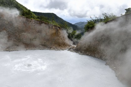 Caraïbes, Ile de la Dominique, Castle Bruce, Parc national du Morne Trois Pitons classé Patrimoine Mondial de l'UNESCO, Vallée de la Désolation, Boiling Lake, deuxième plus grand lac en ébullition du monde issu d'une fumerolle inondée