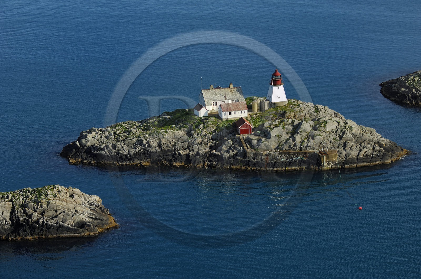 Norway, Nordland County, lighthouse of Moholmen off the Lofoten islands (aerial view)