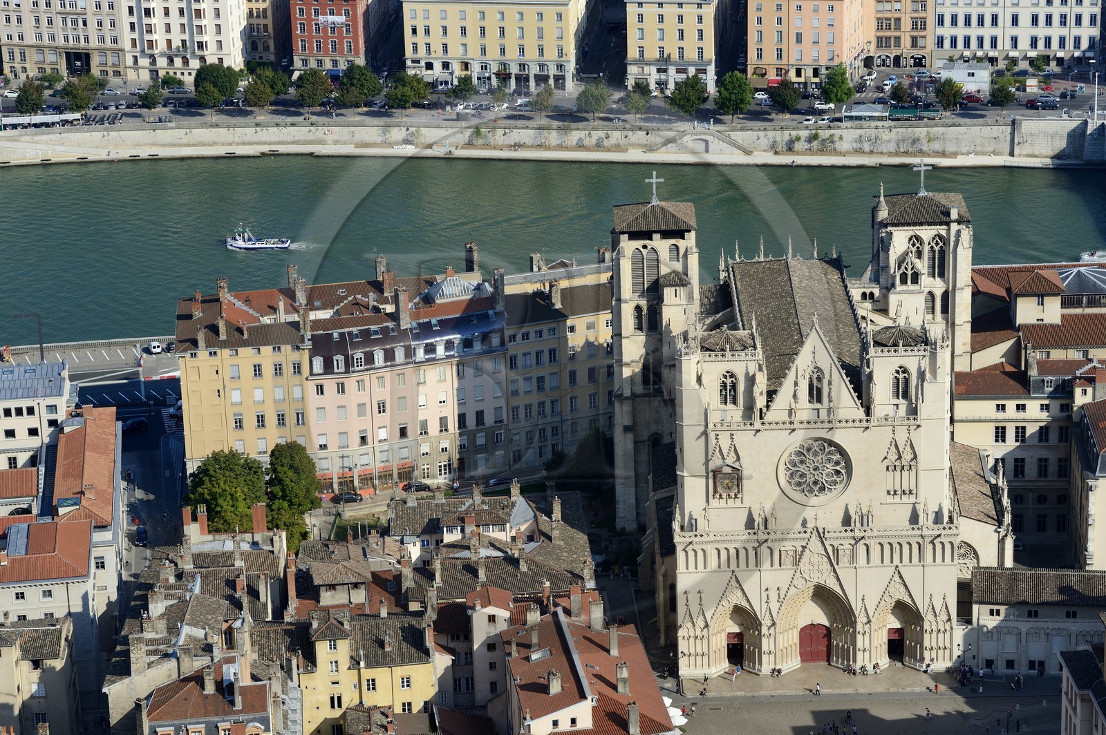 France, Rhone, Lyon, historical site listed as World Heritage by UNESCO, Vieux Lyon (Old Town), Saint Jean Cathedral (Saint John's Cathedral) along the Saone river