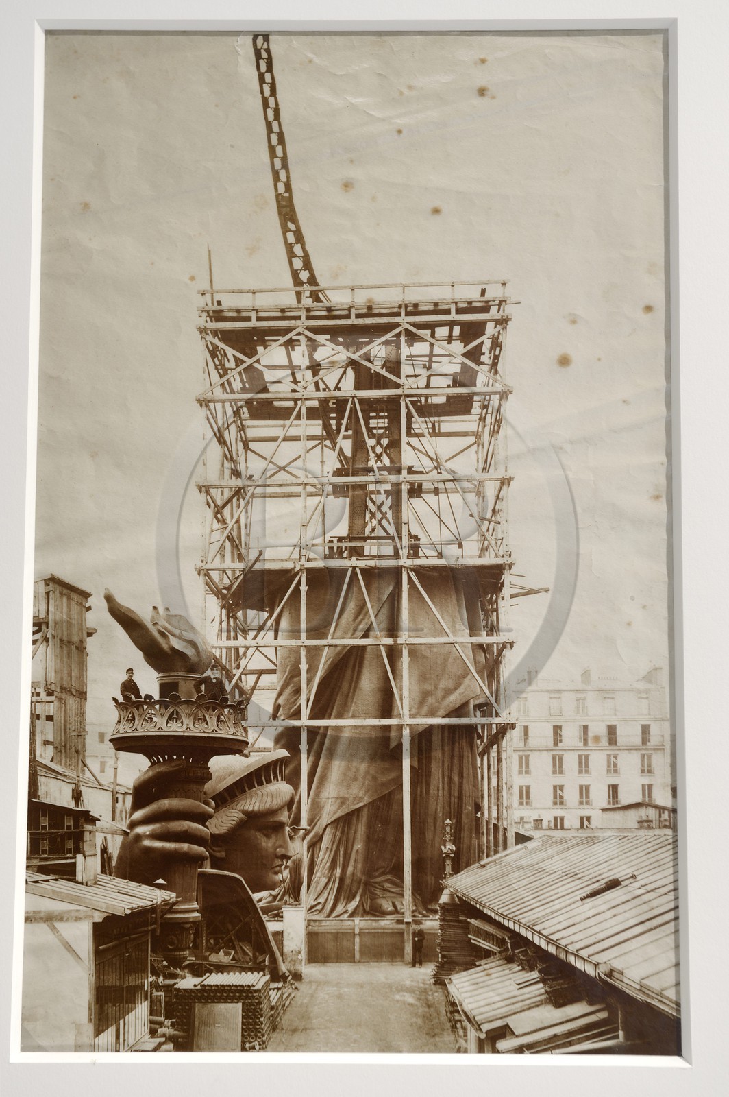 France, Haut Rhin, Colmar, Museum and birth house of Bartholdi, photo of the Statue of Liberty arising above the roofs of Gaget-Gauthier workshops at 25 rue de Chazelles in Paris