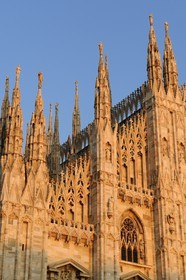 Italy, Lombardy, Milan, the Duomo in the historical center, cathedral in Gothic Flamboyant style at sunset