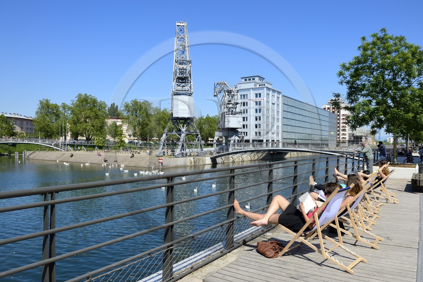 France, Bas Rhin, Strasbourg, development of port du Rhin (Rhine's harbour) and conversion of breakwater of Bassin d'Austerlitz, la mediatheque Andre Malraux (Andre Malraux' multimedia library)
