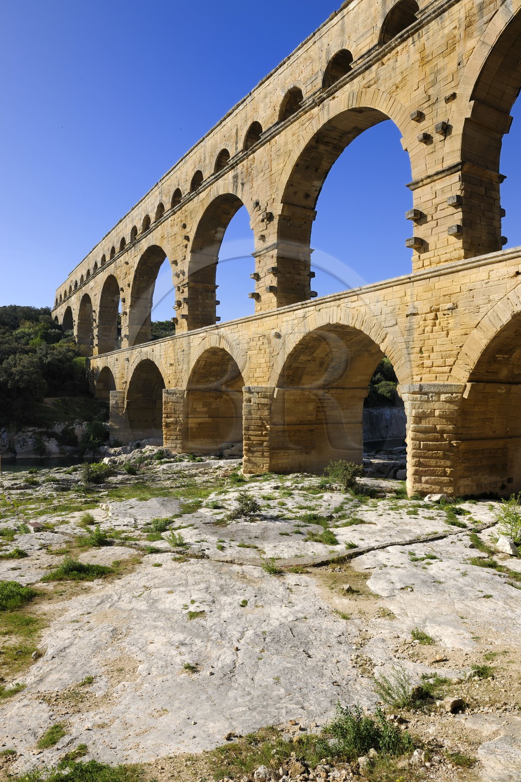 France, Gard, Pont du Gard listed as World Heritage by UNESCO, Roman aqueduct over Gardon River
