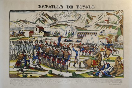 Italie, province de Vérone, la bataille de Rivoli a eu lieu le 14 et 15 janvier 1797 aux environs de Rivoli Veronese qui a vu la victoire de l'armée française menée par Napoleon Bonaparte face à l'armée autrichienne, gravure du musée napoleonnien