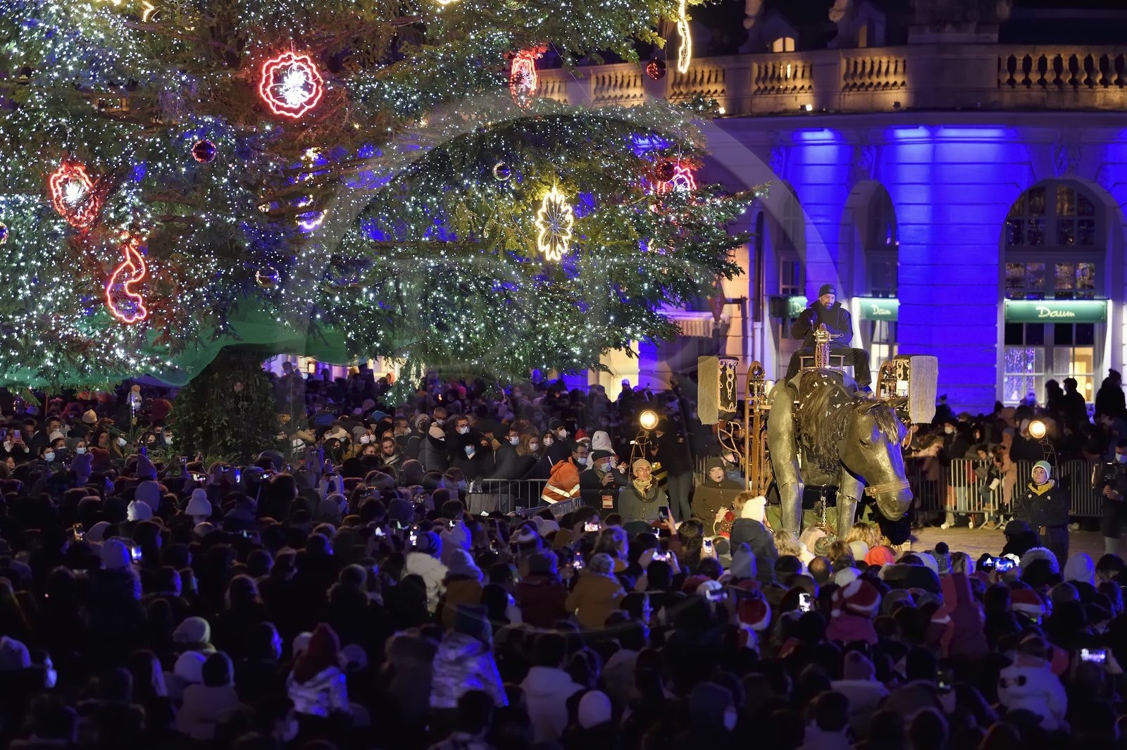 France, Meurthe-et-Moselle, Nancy, place Stanislas, the parade of Saint-Nicolas, mechanical puppet horse of the Paris-Benares Company
