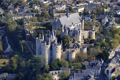 France, Maine-et-Loire (49), le château de Montreuil-Bellay (vue aérienne)