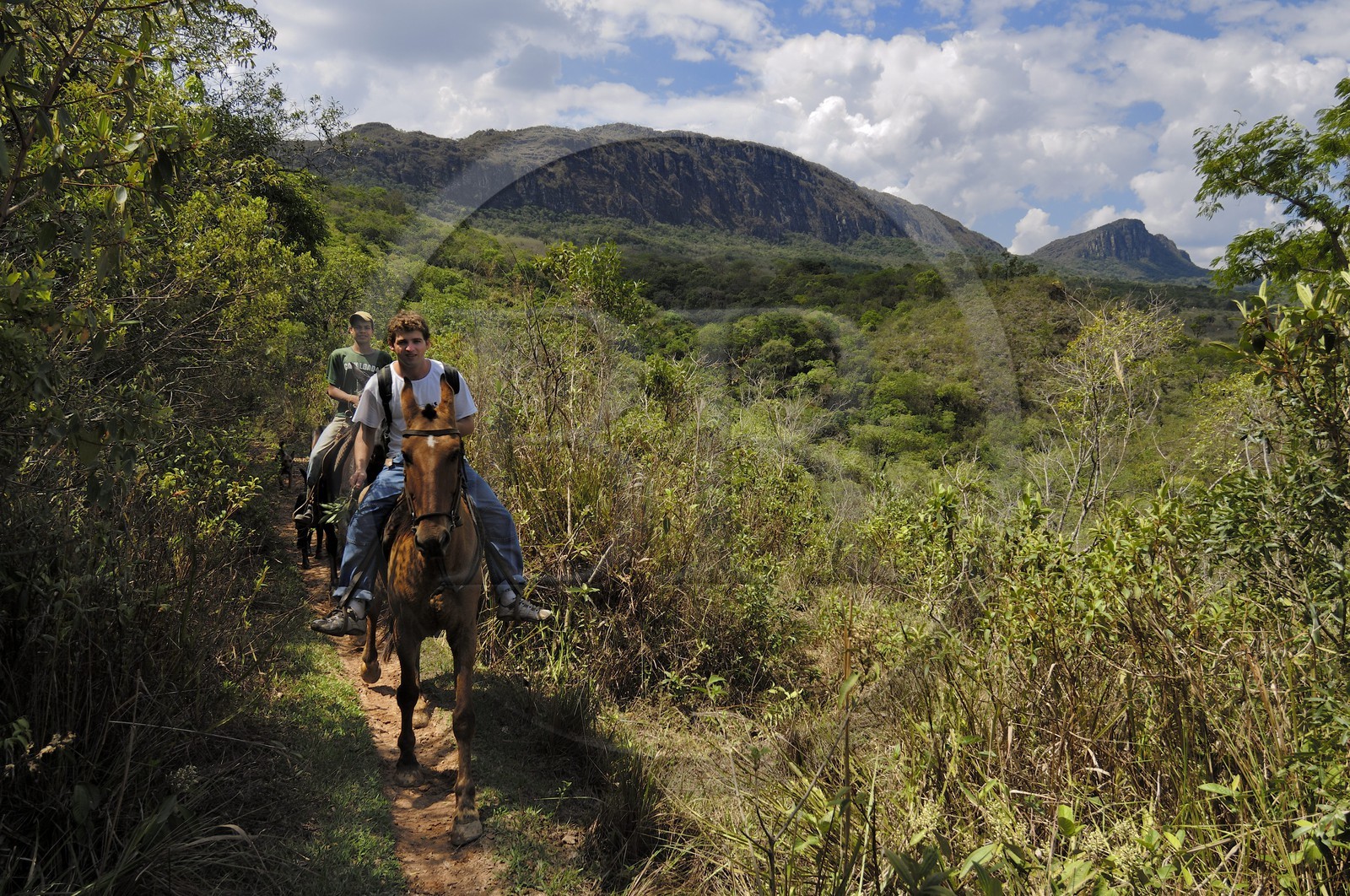 Brésil, Etat du Minas Gerais, Tirandentes, cavaliers sur l'ancienne route de l'or (Estrada Real)