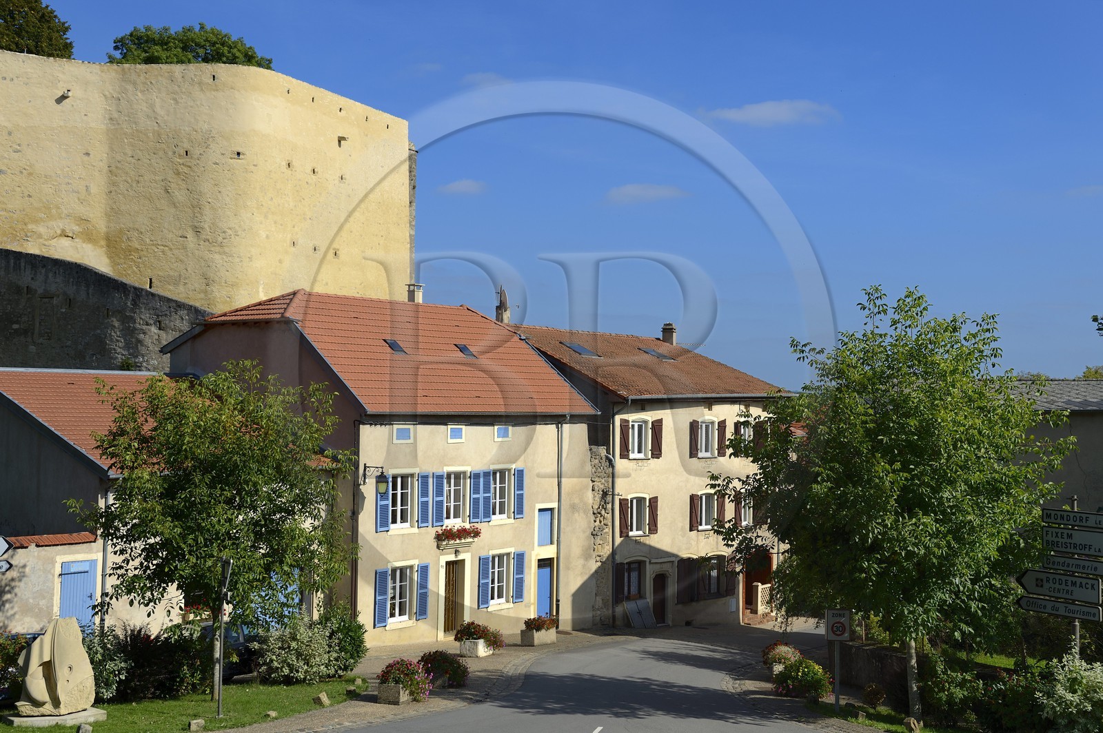 France, Moselle, Rodemack, labelled Les Plus Beaux Villages de France (The Most Beautiful Villages of France), the ramparts of the castle in the background left