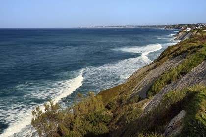 France, Pyrénées-Atlantiques (64), Pays-Basque, la Corniche Basque, Urrugne, la côte Atlantique vers Socoa, falaises de flysch France, Pyrenees Atlantiques, Basque Country coast, the Basque Corniche, Urrugne, the Atlantic coast towards Socoa, flysch cliffs